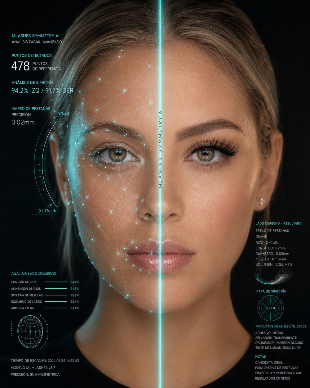 Análisis de simetría facial con IA de MEIN Beauty